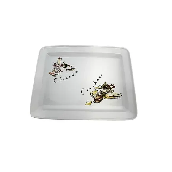 Pottery Barn Serving Platter Cheese & Crackers 12x15 Ceramic Charcuterie Plate