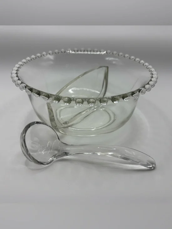 Vintage Imperial Glass Candlewick Divided Mayonnaise Bowl with Spoon Set