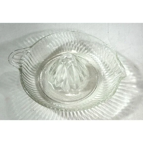 Vintage Pressed Glass Clear Juicer Orange Lemon Citrus Reamer W/ Handle Spout