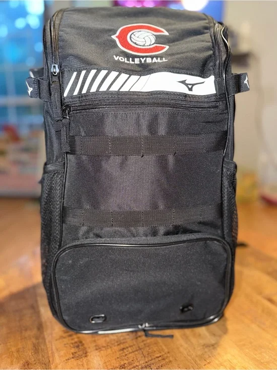 Mizuno Black Volleyball Backpack with White Accents and Red Logo
