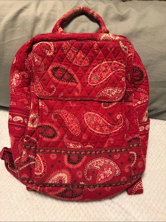 Vera Bradley Raspberry Fizz Backpack Retired 2008 Red Paisley Quilted
