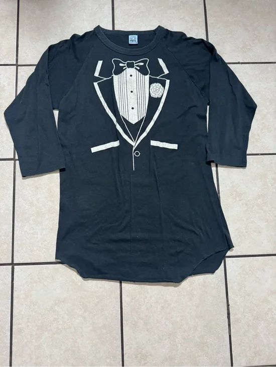Kids Black Long-Sleeve Tuxedo Graphic Tee