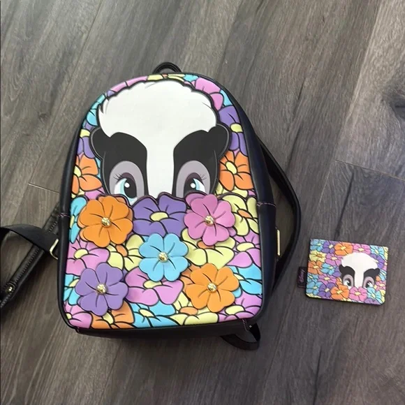 Disney Loungefly Flower from Bambi Colorful Floral Backpack and wallet Adorable