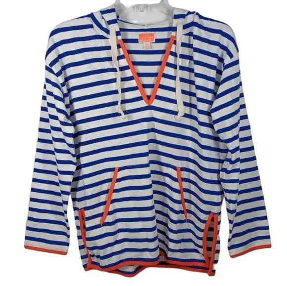 J Crew Weekend Tipped V Neck Hoodie Striped size XS