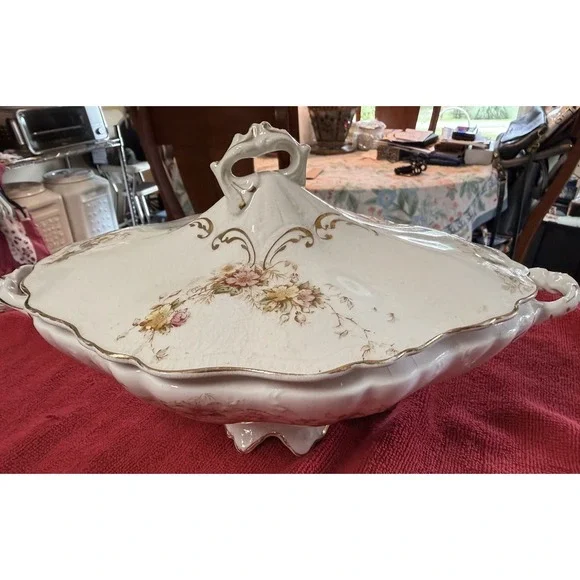 Antique 1901 East Liverpool Potteries Covered Veggie Tureen 11