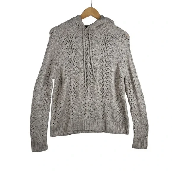 J. Crew Womens Sweater Hoodie In Pointelle Stitch Size Small Biege Alpaca Blend