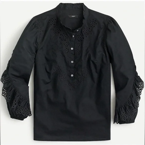 J. Crew Floral Embroidered Eyelet Ruffle Sleeve 100% Cotton Whimsigoth Blouse