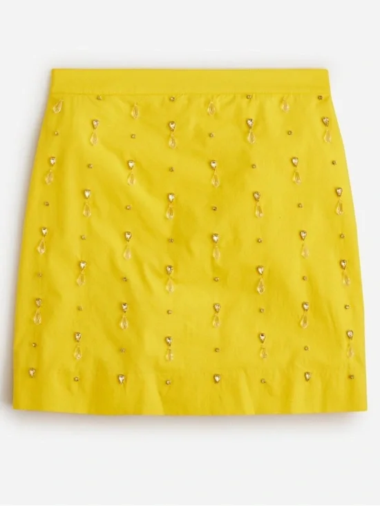 Yellow High Rise Mini Skirt with Teardrop Embellishments