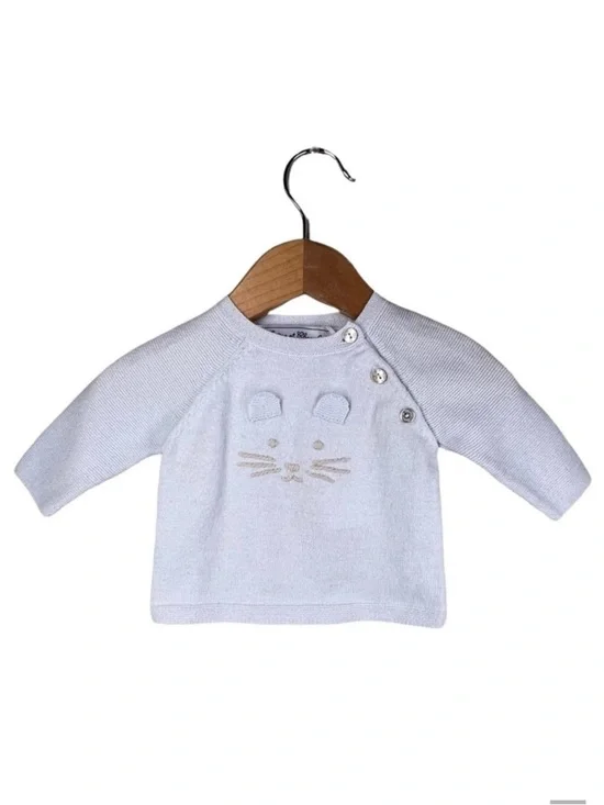 Tartine et Chocolat Baby Sweater 1 Month Newborn Cat Cotton Cashmere Blue NWT