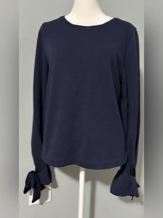 J.Crew Women’s Navy blue Long-Sleeve Top with Tie Cuffs size Small