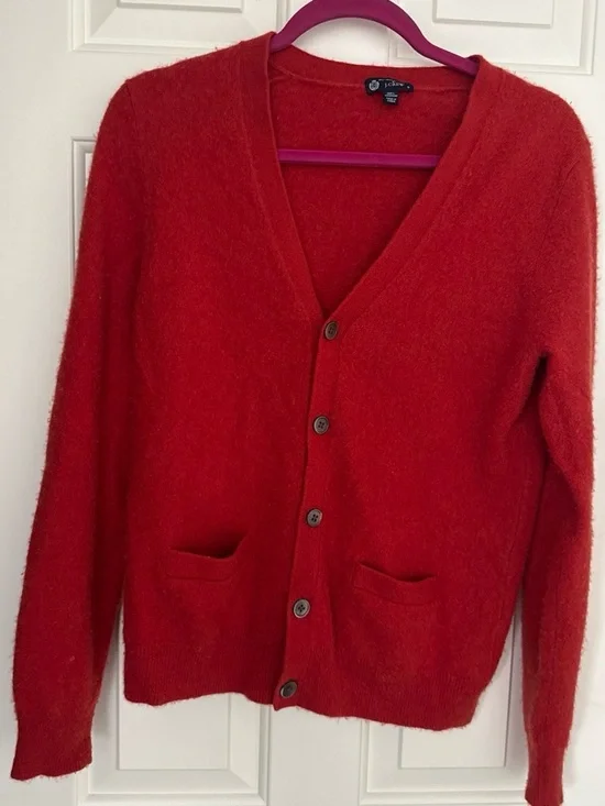 J. Crew Red V‑Neck Button Cardigan Sweater