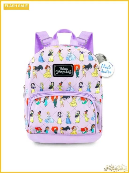 Disney Princess Mini Backpack - 10 inch Woven Canvas Daypack with Adjustable