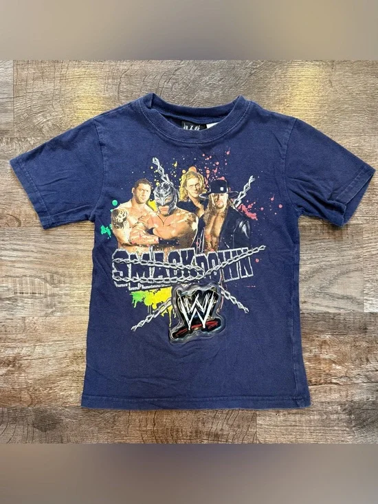 WWE Smackdown Kids Vintage Y2K T-shirt Small 6/7 Batista Rey Mysterio Undertaker