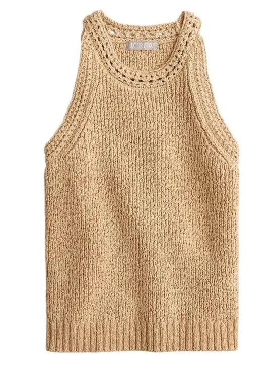 J. Crew High Neck Textured Pointelle Sweater Tank Size Small S Taupe / Tan Top