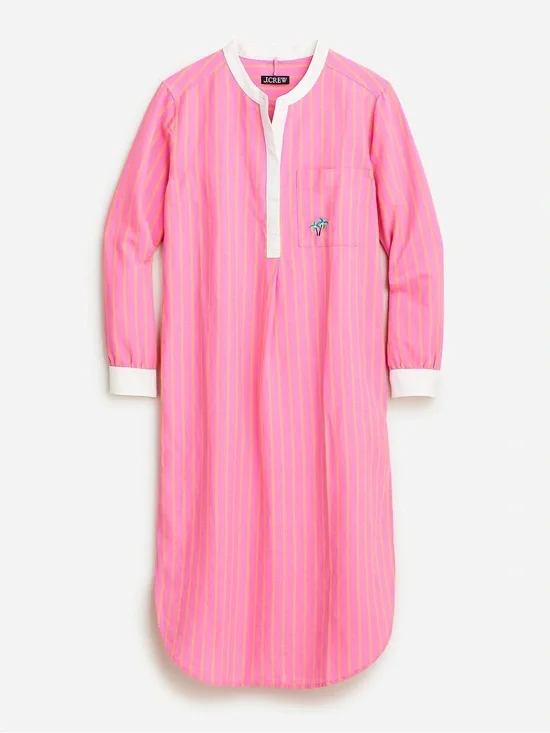 J.Crew Cotton Linen Popover Cover Up Shirt Dress Small Pink Stripe Beach Resort