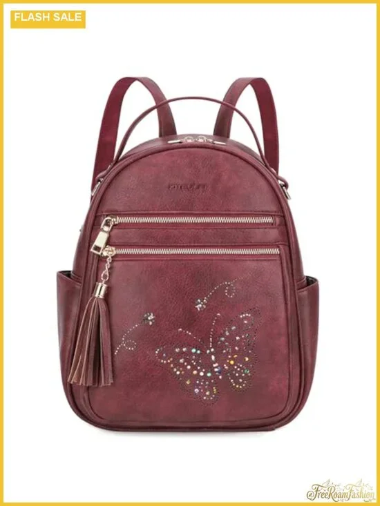 PU Leather Small Butterfly Backpack Purse Women Waterproof Travel Daypack