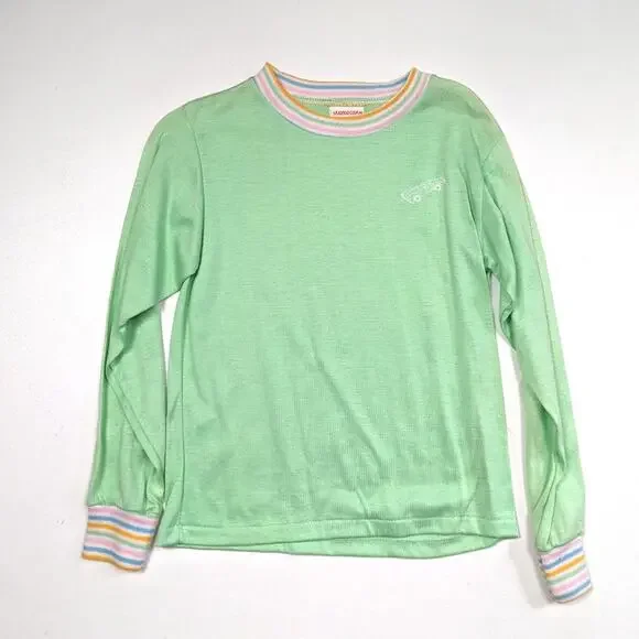 Vintage Monogram Shirt Girls Size 6 Pastel Green Long Sleeve Rainbow Car