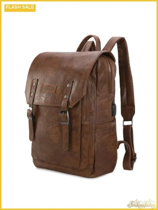 Vegan Leather Laptop Backpack with USB Charging Port, Travel Work College