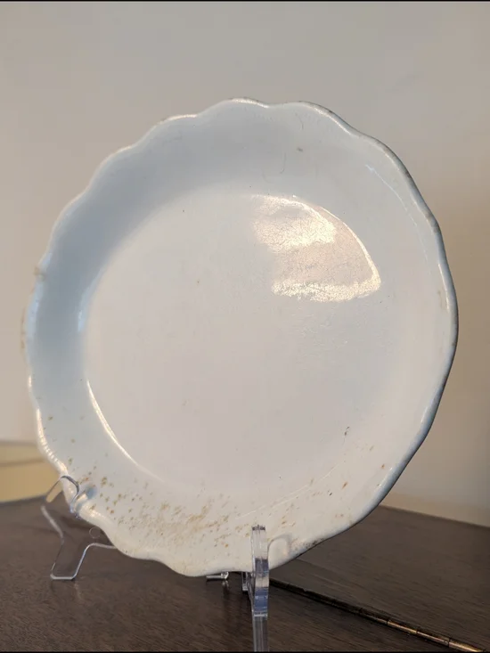Limoges Porcelain Scalloped Oval Platter French Ironstone U&Co Chippy Rustic Pat