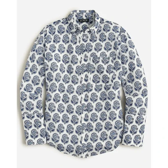 J.Crew Garçon Cotton Voile Shirt Blue Bouquet Block Print Size 8