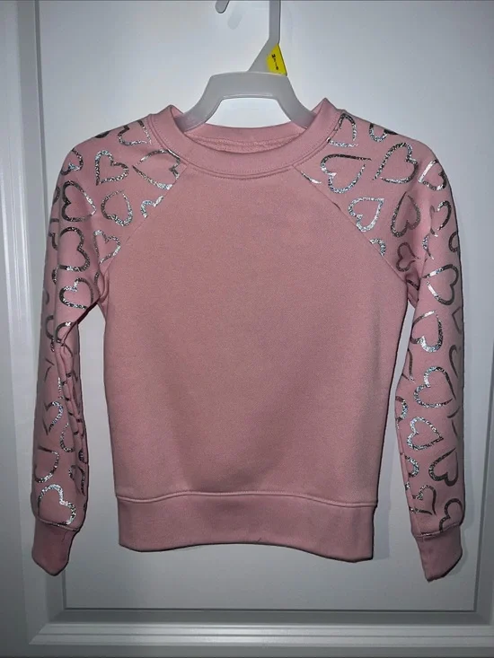 Women's Pink Crewneck Sweatshirt with Silver Heart Accents