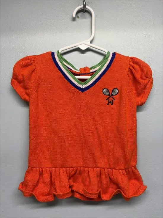 Janie and Jack Orange Tennis Themed Peplum Short Sleeve Top - Size 18-24 *FLAW*