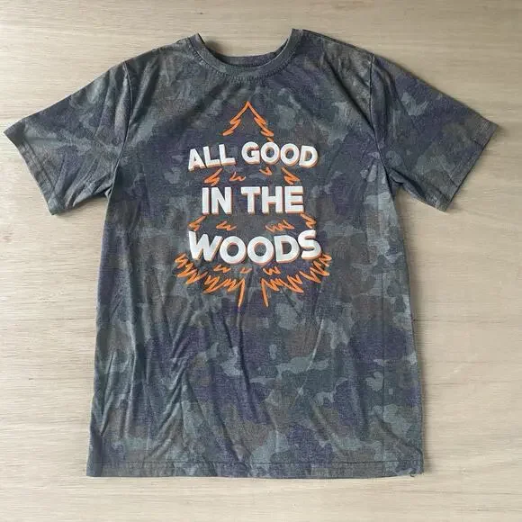 Wonder Nation Boys' Short Sleeve ‘All Good In The Woods’ Camo Print T-Shirt XL