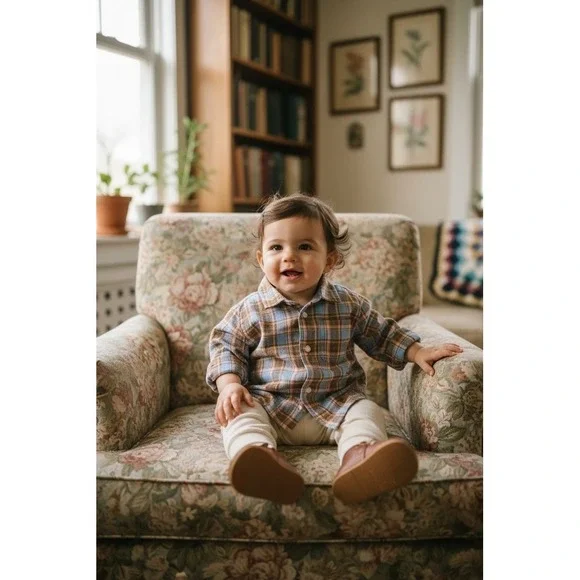 Vtg Lord and Taylor Grace Elements Boys Plaid Button-Up Shirt L/S Blue Brown 2T