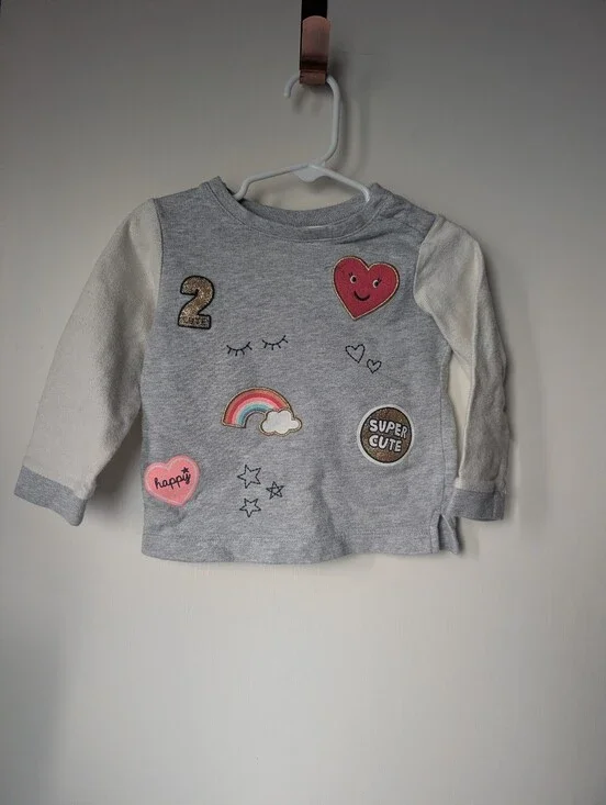 Girls' 24m Grey Pullover Top with Patches - Super Cute