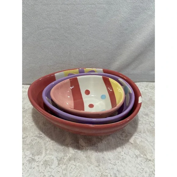 Blossoms Blooms‎ Egg Shaped Nesting Bowls Set Ceramic Easter Spring Decor
