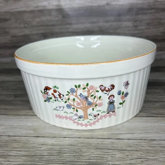 Jamestown‎ Country Home Souffle Dish Cottage Farm Rustic Kitchen Bowl 8 inch 80s