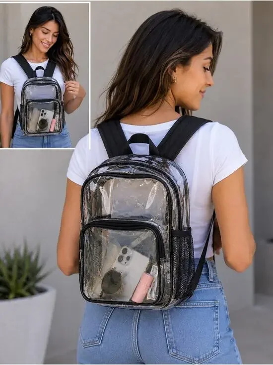 NWOT Clear Stadium Approved Backpack Transparent PVC Travel Concert School Bag