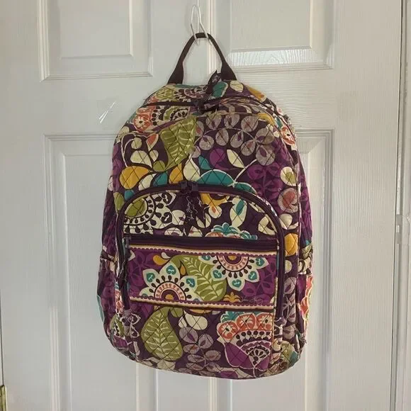 Vera Bradley Campus Backpack Crazy plums Flower quilted Pattern Laptop Computer