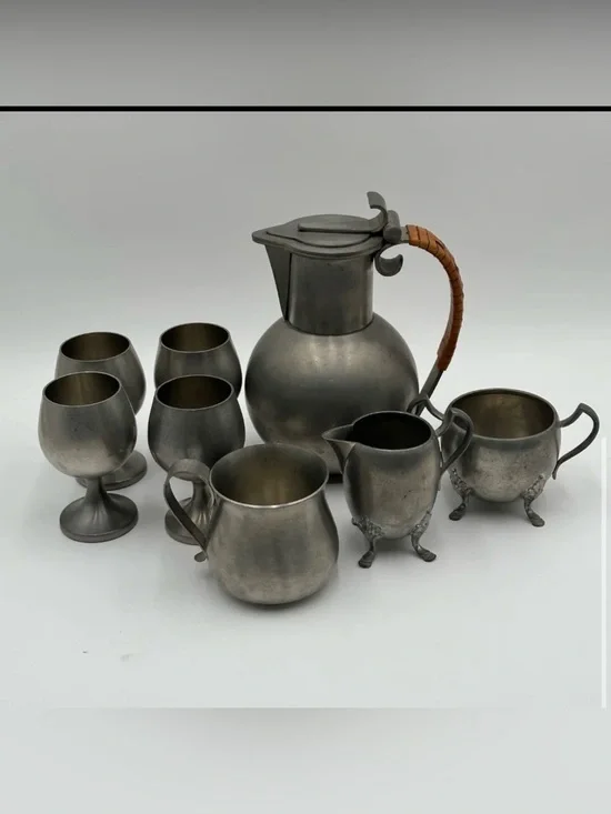 Vintage 8-Piece Mixed Pewter Service- Signed Arne Haugrud