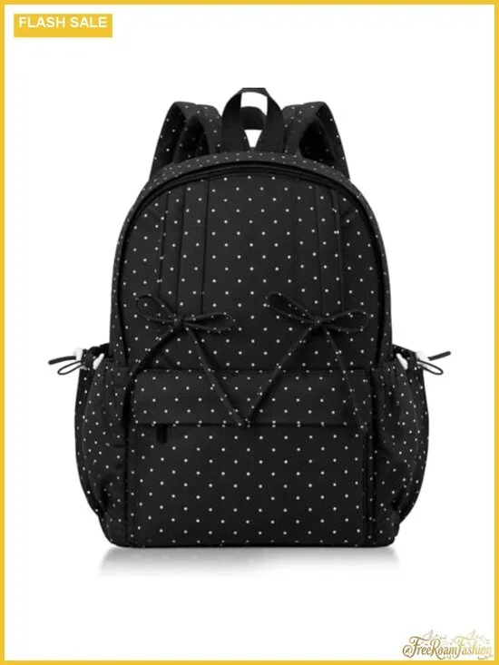 Polka Dot Backpack for Women Nylon Fashion Daypack with Bow