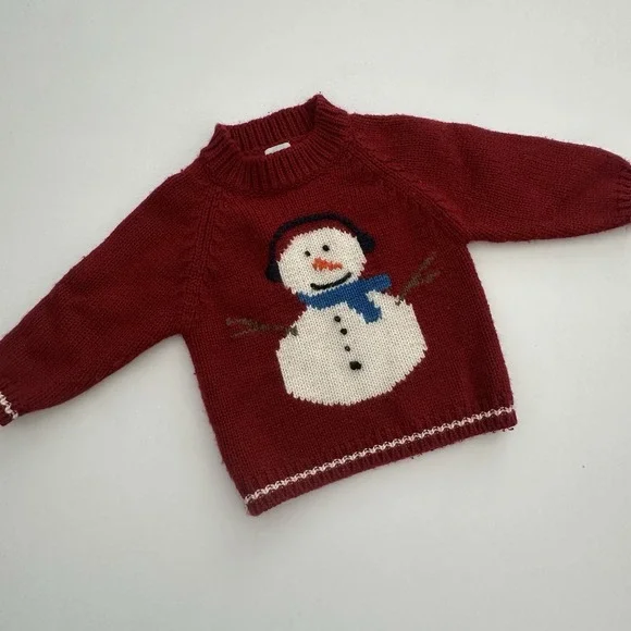 Vintage Baby GAP Sweater Snowman, Sz: 3 Years, Red Wool Blend 90s