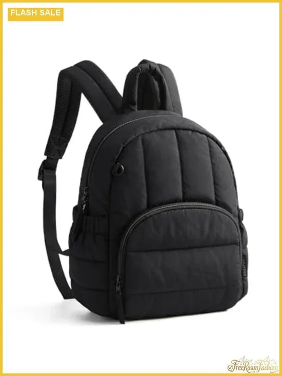 Mini Quilted Puffer Backpack for Women, Water-Resistant Daypack with Anti-Theft