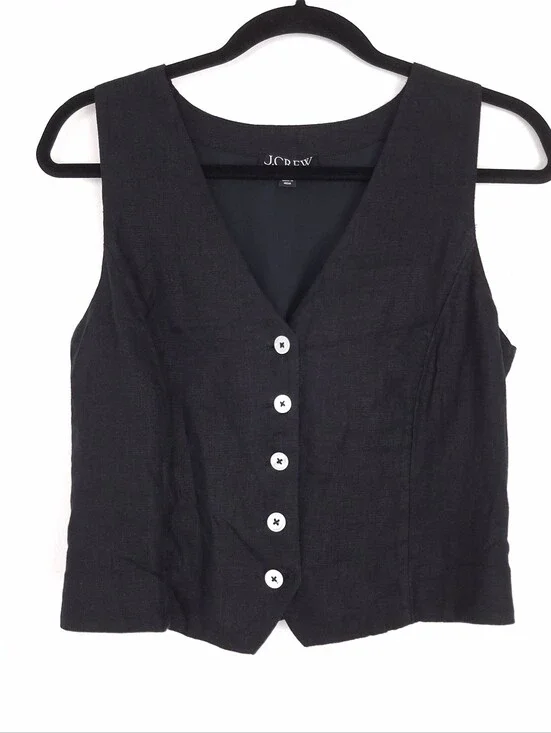 J. Crew Slim Fit Linen Vest waistcoat top button up office layering tailored