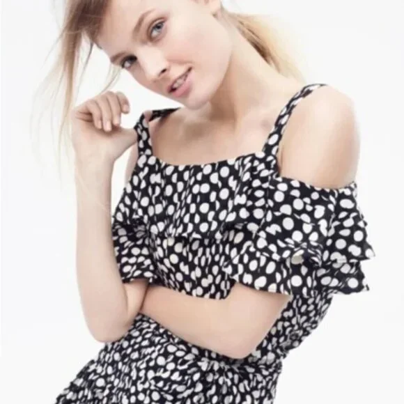 J. Crew Collection Silk Cold-Shoulder Top in Ratti Polka Dot Size L