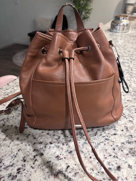 Coach Brown Pebbled Leather Drawstring Backpack