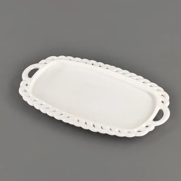Vintage White Milk Glass Reticulated Edge Serving Tray Platter 8.75x5.25