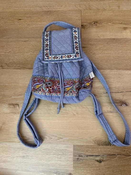 Vera Bradley Denim-Color Blue Quilted Drawstring Backpack