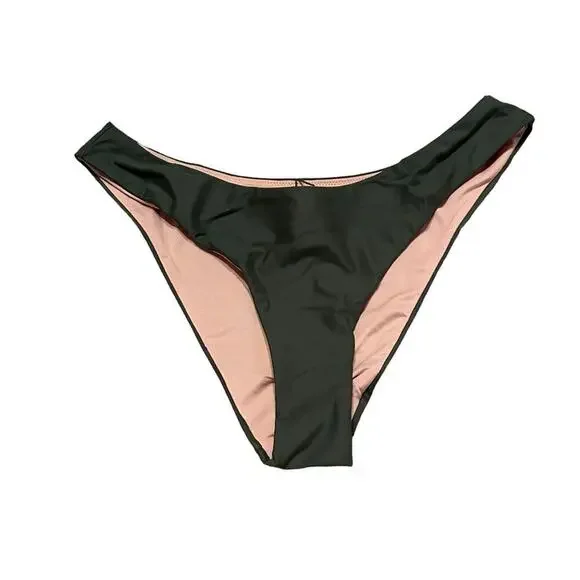 J. Crew Curved-Waist Cheeky Bikini Bottom in Olive Green Sz M‎ NEW