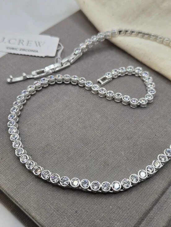 J. Crew Round Cubic Zirconia Bezel-Set Tennis Choker Necklace 16