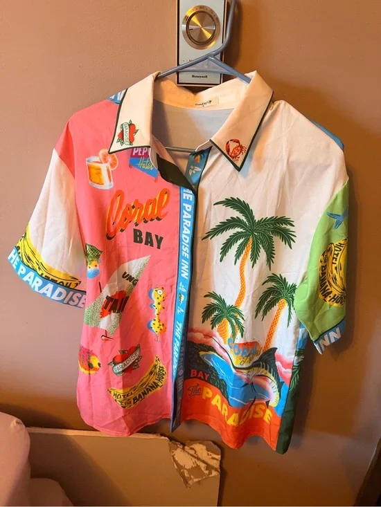 Coral Bay Kids' Short Sleeve Button-Up Shirt - Multicolor Tropical Print