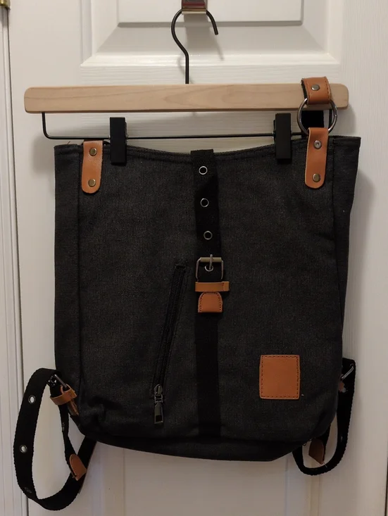 Canvas Roll-Top Backpack with Tan Trim - Unbranded