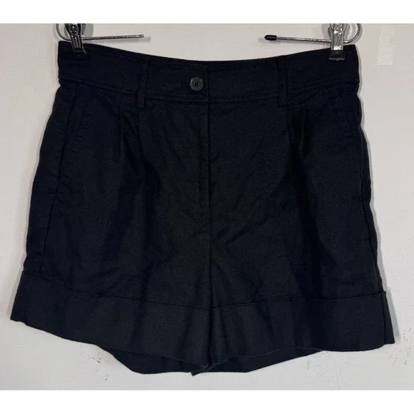 J.Crew Remi‎ High Rise Cuffed Stretchy Black Linen Blend Dress Shorts Women's 4