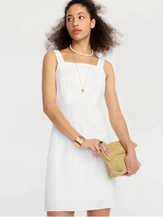 J Crew Square Neck A-Line Dress in Stretch Linen White Plus Size 24 BI707