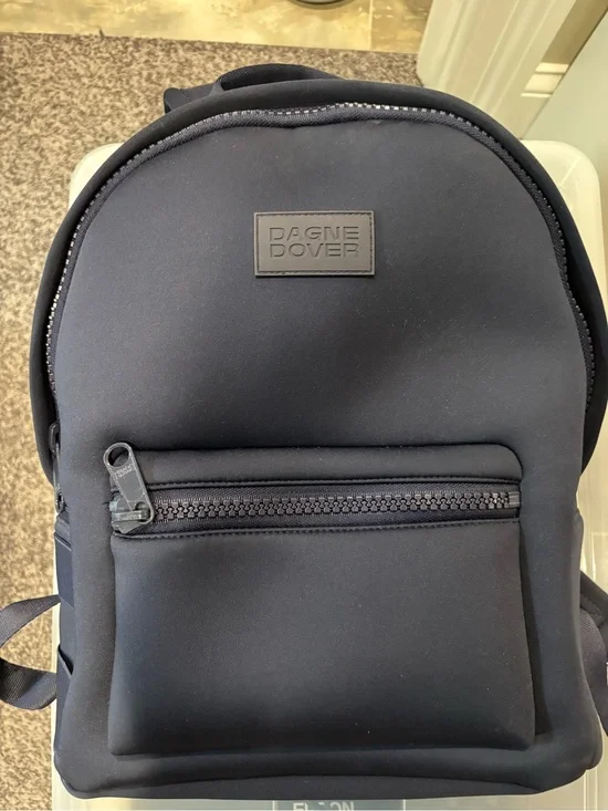 Dagne Dover Navy Neoprene Backpack with Front Zip Pocket- medium