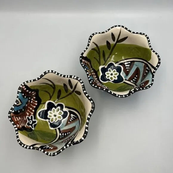 2012 Blue Sky Ceramics Pedestal Scalloped Bowl Heather Goldminc Cereal Bowls - 2